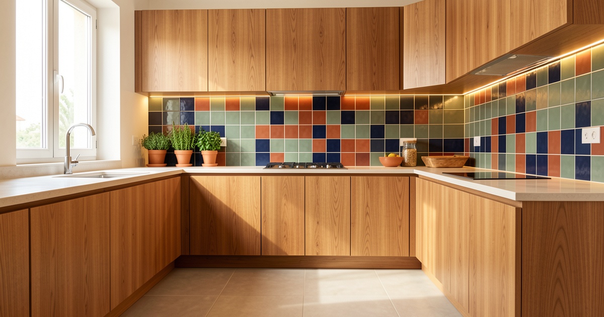 Cocina moderna con azulejos de colores tendencia 2026