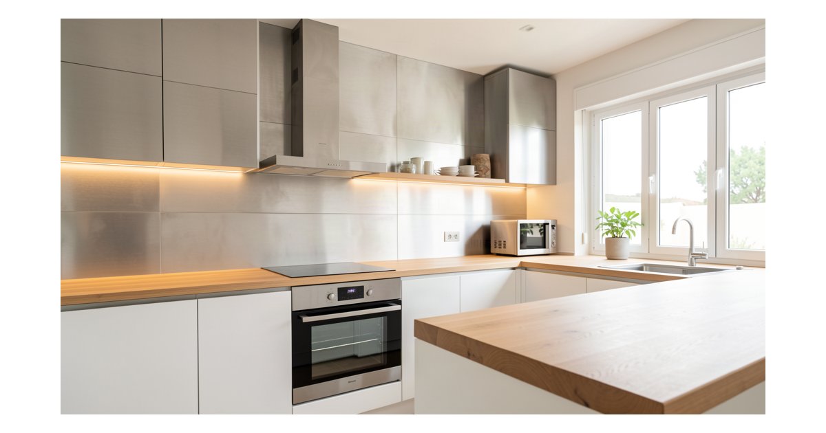 Azulejos efecto aluminio en cocina moderna 2026