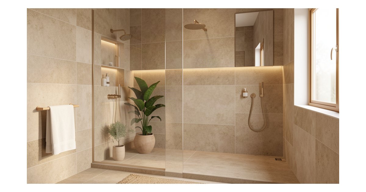 Azulejos efecto yute en baño moderno nórdico 2026
