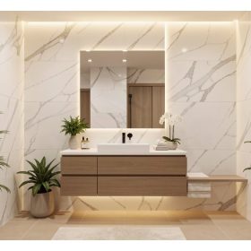 Azulejos imitación mármol 2026 en baño moderno con formato gran tamaño